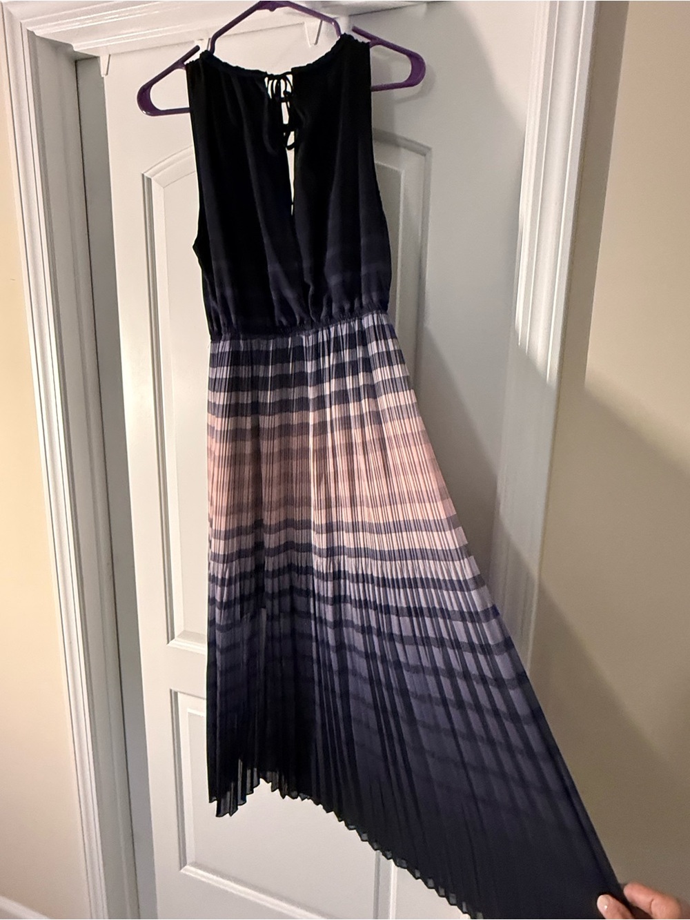 Maison Jules Black and Pink Pleated Ombre Maxi Dress